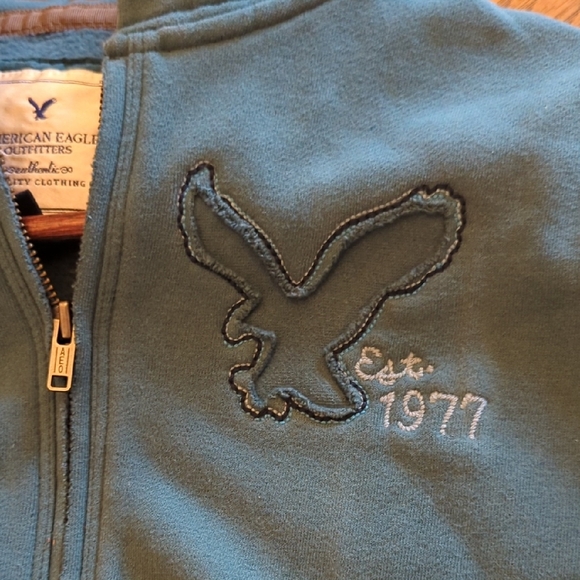 American Eagle Outfitters Blue Half-Zip Hoodie Soft Grudge Streetwear - Picture 3 of 9